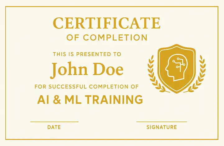 AI course certificate by AIMLverse
